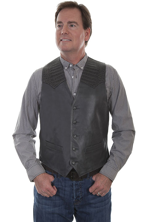 (image for) Leather vest with caiman inlays